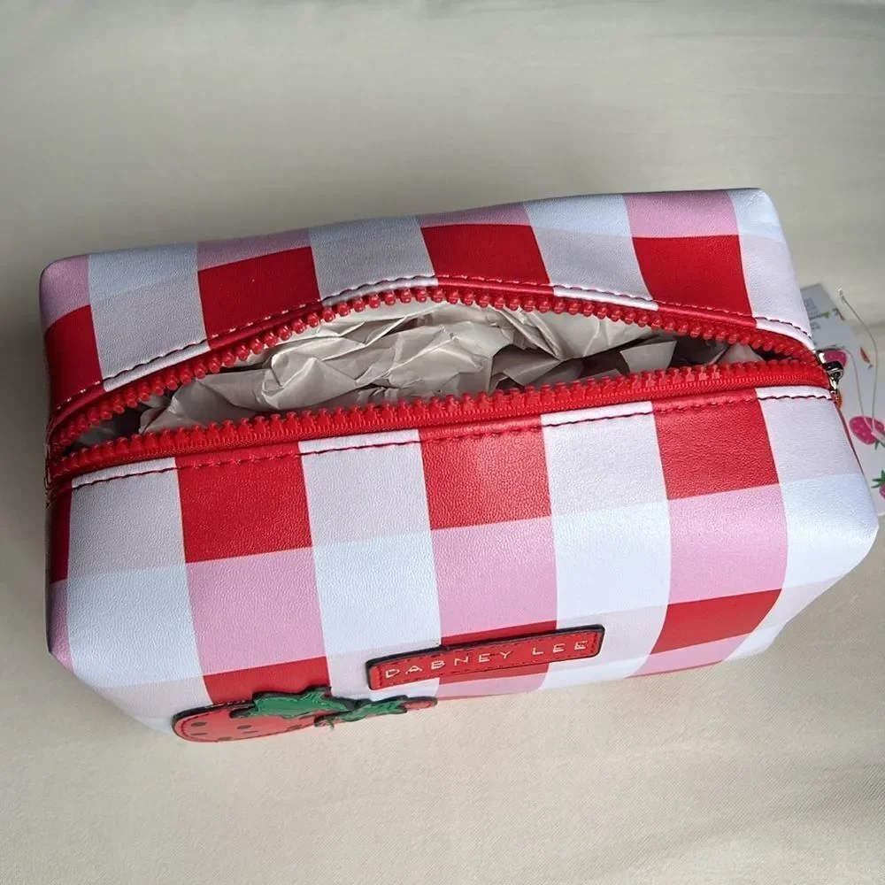 Dabney Lee  Strawberry Red and White Checkered Cosmetic Bag